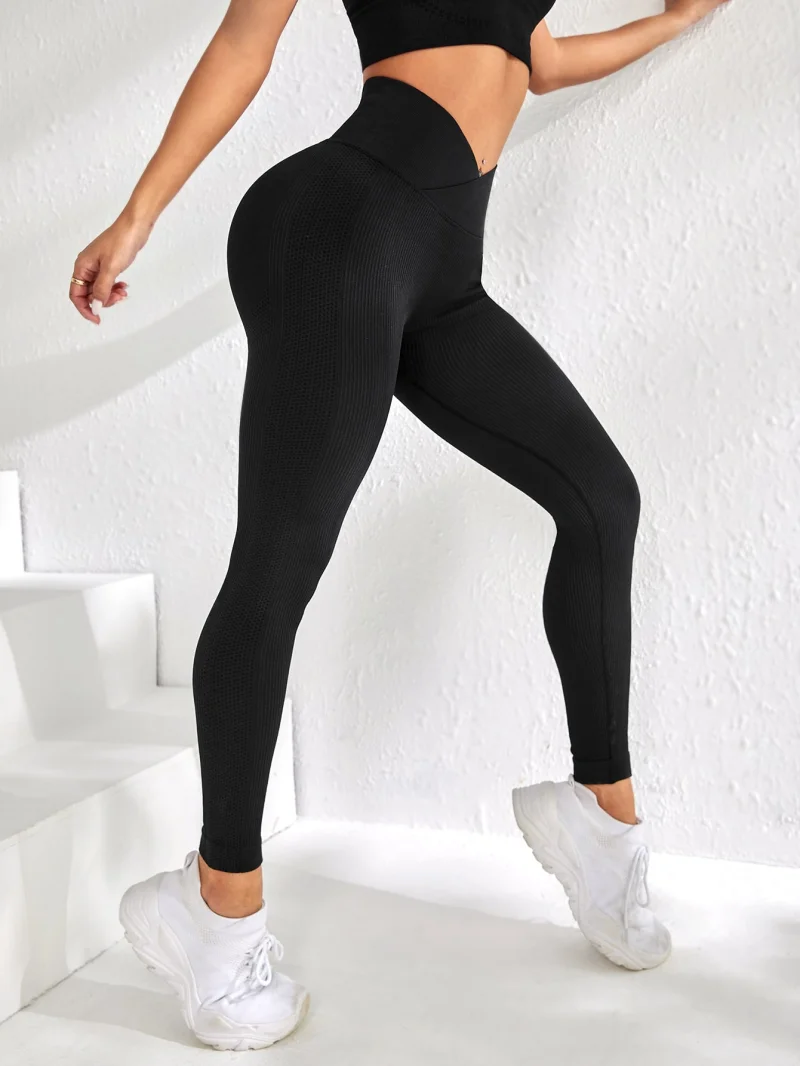 Mallas deportivas para mujer, pantalones elásticos de cintura en V para glúteos de melocotón, pantalones deportivos con caderas elevadas y pantalones de Yoga sin costuras de cintura alta ajustados