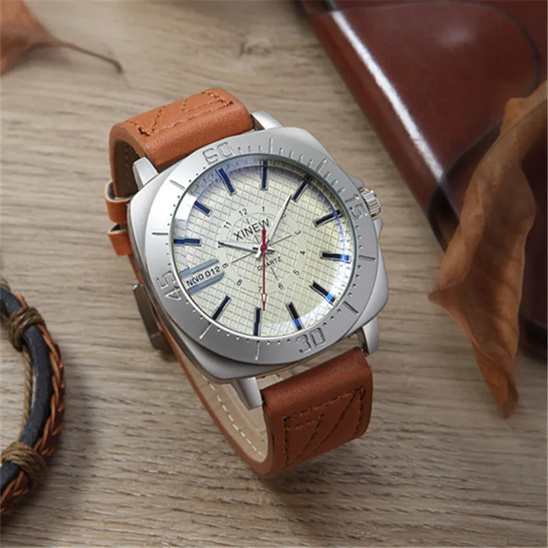 XINEW-reloj de cuarzo deportivo para hombre, cronógrafo de marca, a la moda, con correa de cuero, sencillo, Barato, 2024