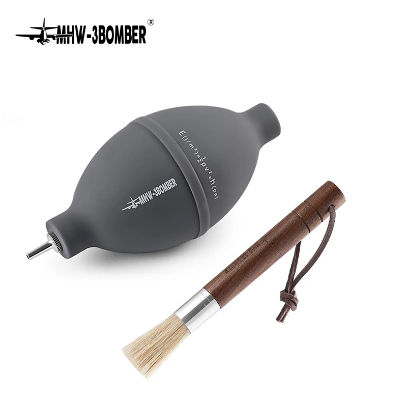 Juego de cepillos sopladores de aire MHW-3BOMBER para limpieza de molinillos de café, herramienta de limpieza de polvo para cámaras, cepillo de limpieza de café con mango de madera de nogal