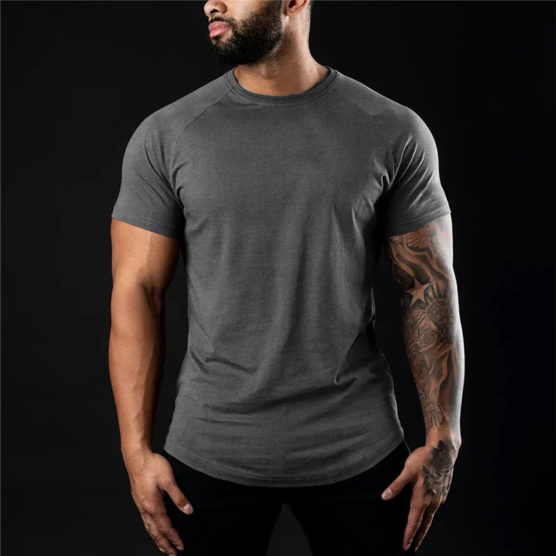 Camiseta lisa de gimnasio para hombre, ropa deportiva de verano, camiseta de manga corta con cuello redondo, camiseta ajustada de algodón, camisetas de entrenamiento para culturismo