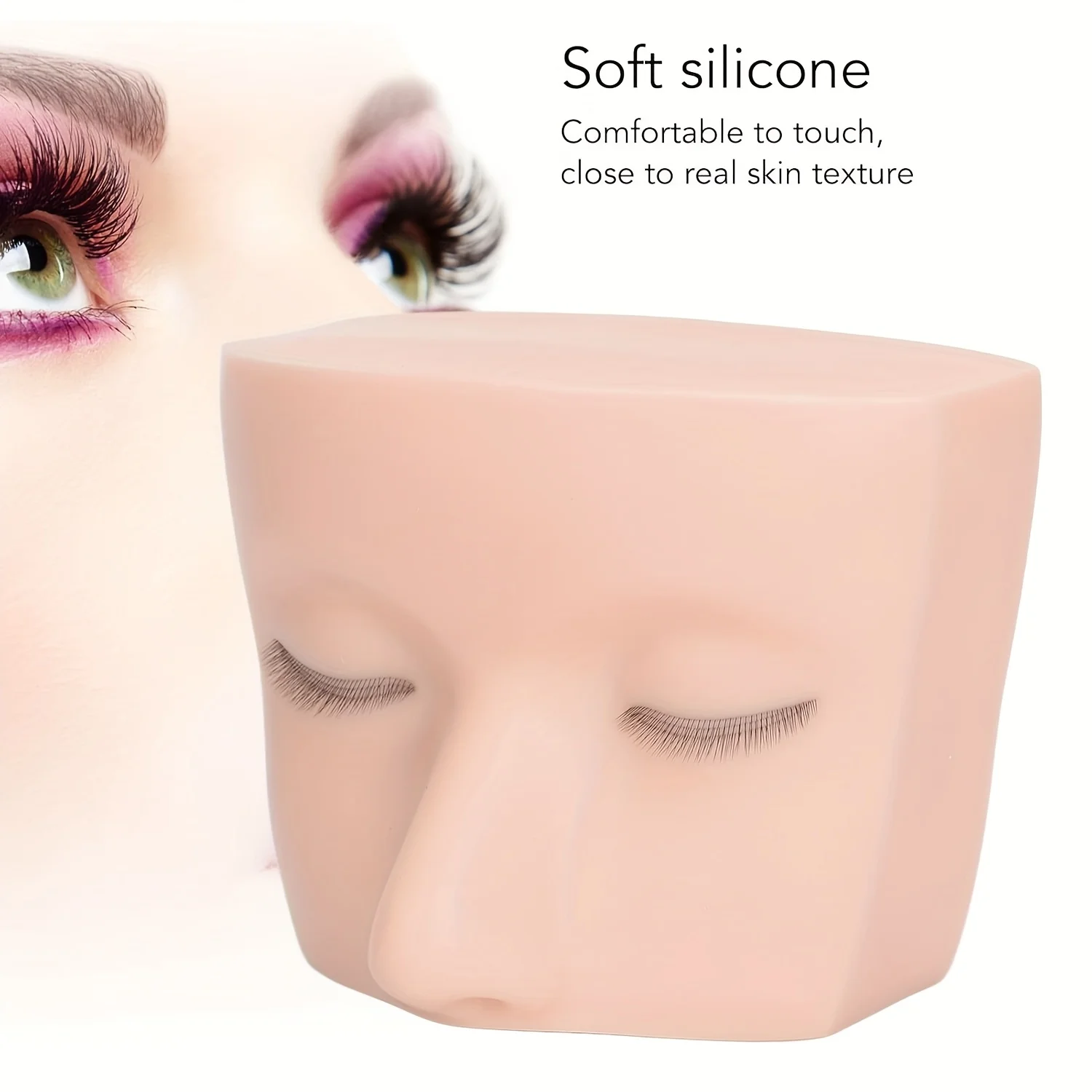 Cabeza de maniquí de pestañas, cabeza de maniquí de maquillaje, extensiones de pestañas, modelo de cara de práctica, cabeza de maniquí de pestañas de silicona elástica suave