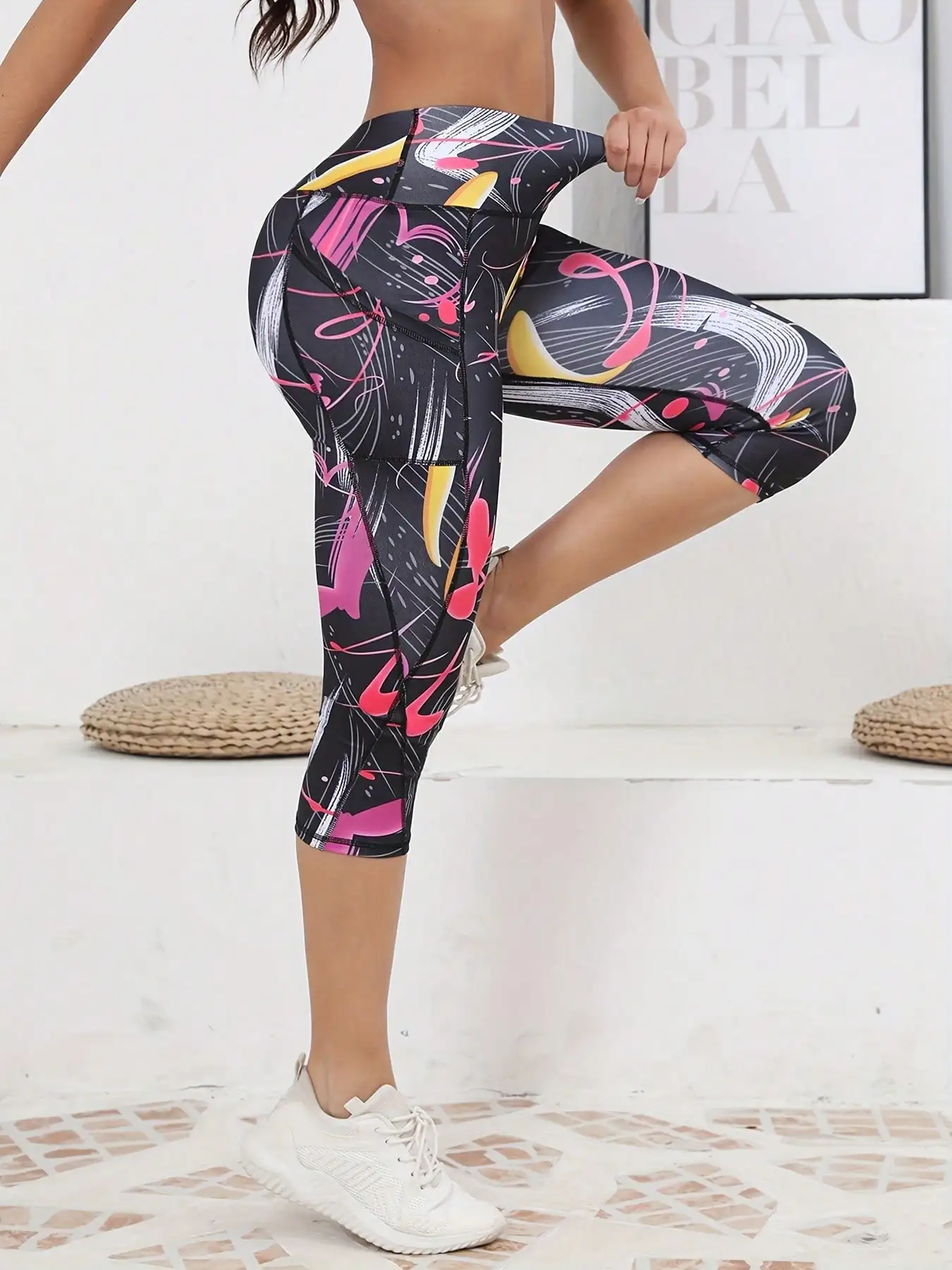 Leggings estampados para mujer con bolsillos, pantalones de yoga de cintura alta, mallas de ejercicio para correr y fitness