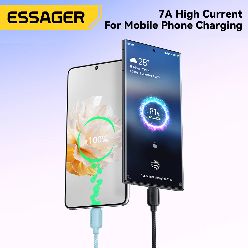 Cable Essager 7A USB tipo C para Realme Huawei Mate60 100W PD Cable de carga rápida para Samsung Oneplus Xiaomi Cable cargador USB-A
