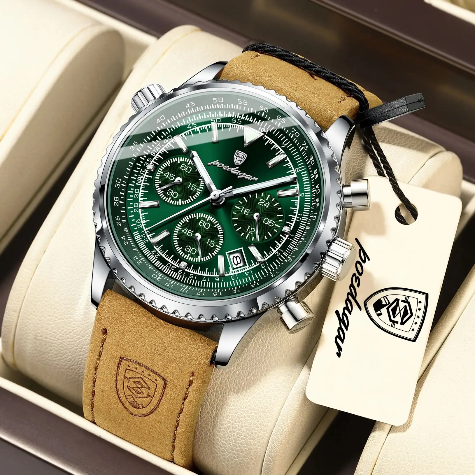Reloj de Pulsera POEDAGAR para Hombre de Negocios, Resistente al Agua, Luminoso, con Fecha, Cronógrafo, Deportivo, de Cuero, de Cuarzo, a la Moda