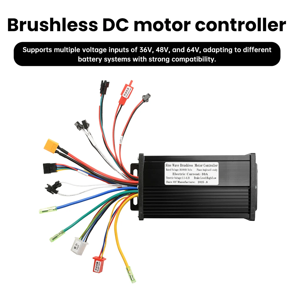 Controlador de Motor para Vehículo Eléctrico de 36V 48V 64V 30A, 750-1500W, Onda Sinusoidal, Controlador de Tres Modos, Conector SM, Instrumento para Bicicleta S866