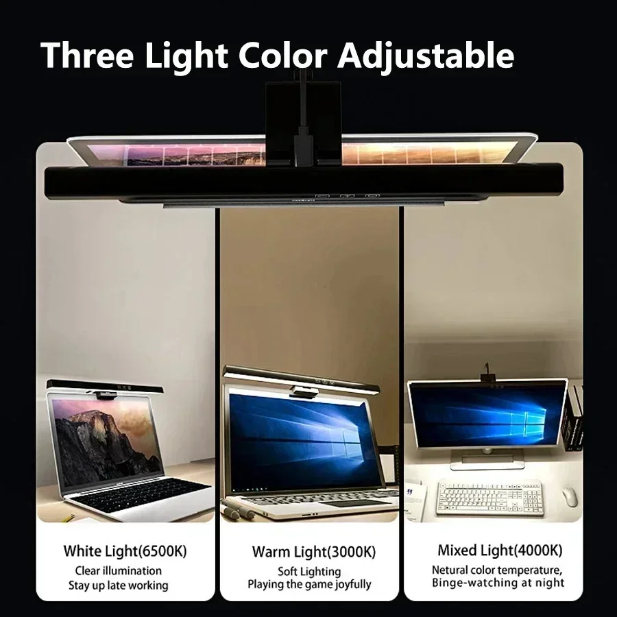 Barra de luz LED regulable para escritorio, lámpara de mesa colgante para lectura, estudio y trabajo, 33cm, 50cm, USB, PC, pantalla de Monitor de ordenador, 3 colores