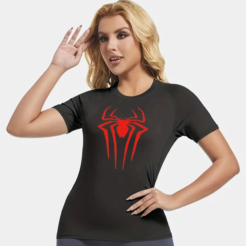 Camiseta de compresión de manga corta con estampado de araña para mujer, camiseta atlética para correr, entrenamiento, Yoga, camisetas de capa base, equipo deportivo para gimnasio