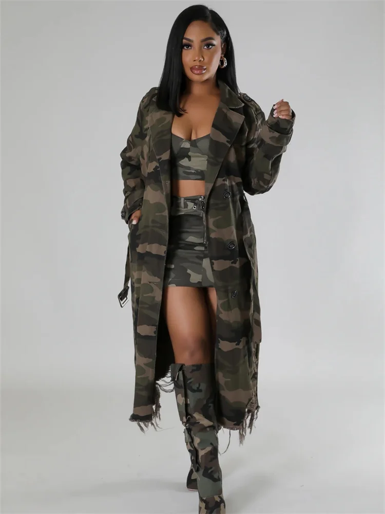 Wmstar-gabardina de camuflaje para mujer, ropa con estampado, abrigo, ropa de calle, Tops cortos rasgados de estilo largo, venta al por mayor, S-2XL