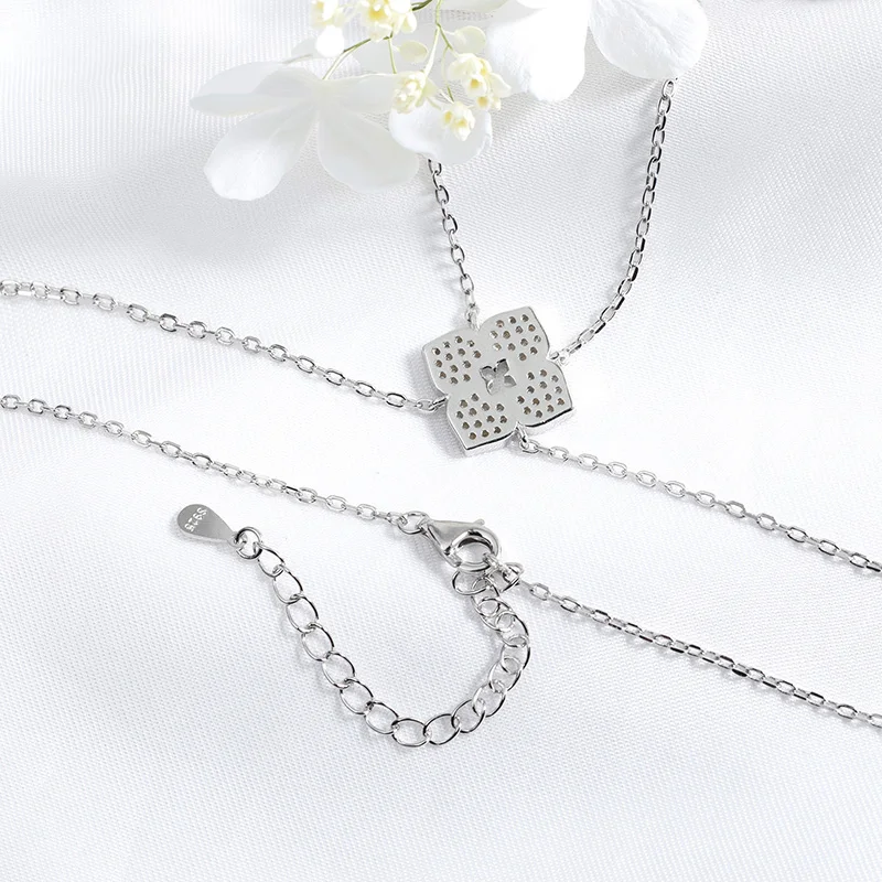 Smyoue-collares de moissanita con flores brillantes, cadena larga, regalo de boda para niñas, colgante de diamante de laboratorio, joyería de plata de ley 925