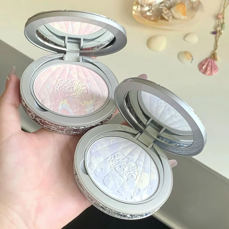 Flower Knows Shell Pearl Collection polvo horneado Color mezclado miel en polvo claro mate maquillaje ajuste polvo brillo de bronce Natural