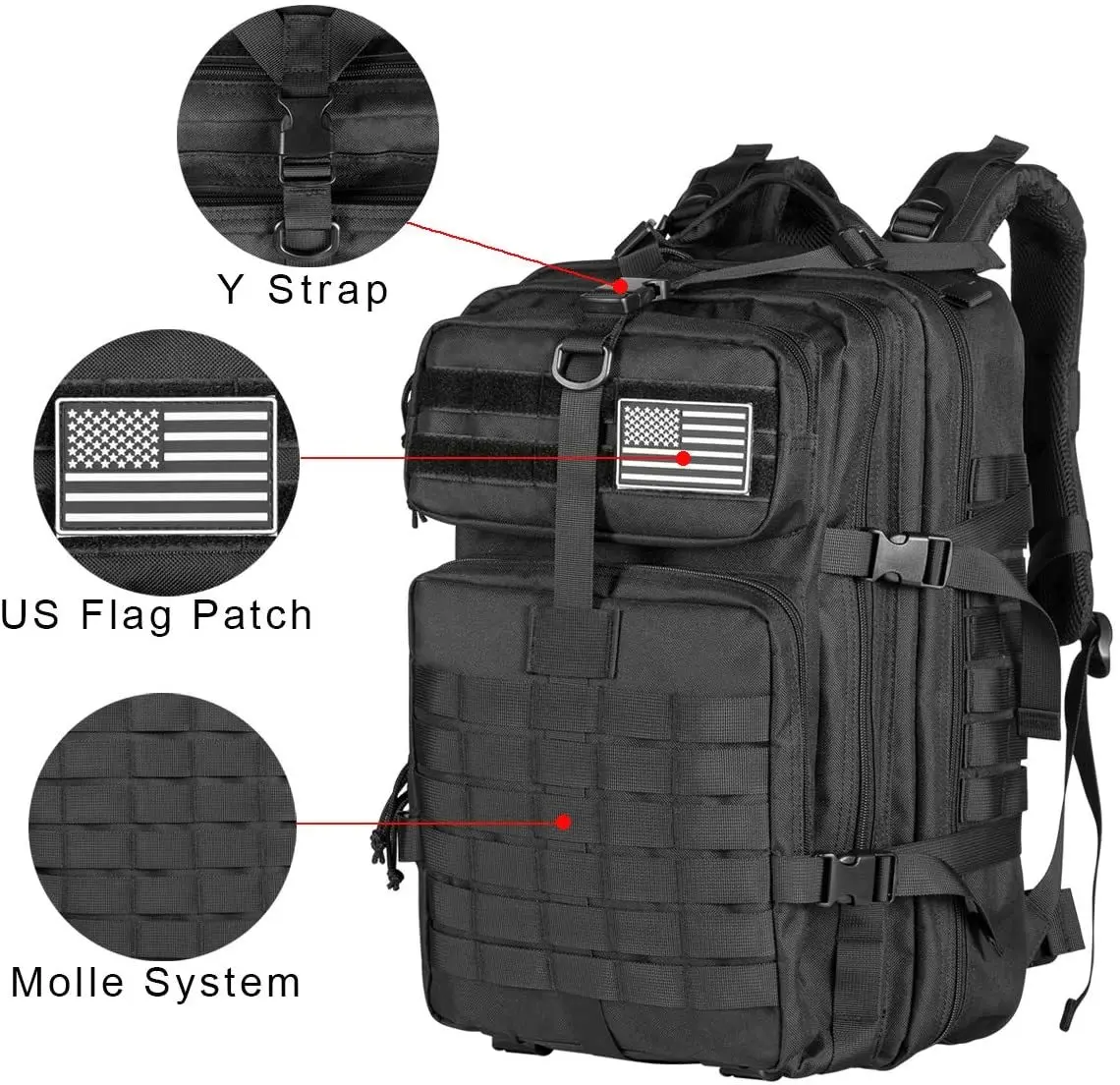 Mochilas tácticas para hombre de 50L, bolsas de viaje al aire libre, paquete escolar 3P EDC Molle para senderismo, bolsa de caza