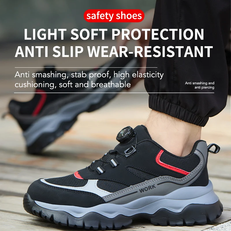 Botas de Trabajo con Hebilla Giratoria, Zapatos de Seguridad Indestructibles para Hombre, Zapatos con Punta de Acero, Zapatillas Antipinchazos, Zapatos de Protección Laboral Antideslizantes
