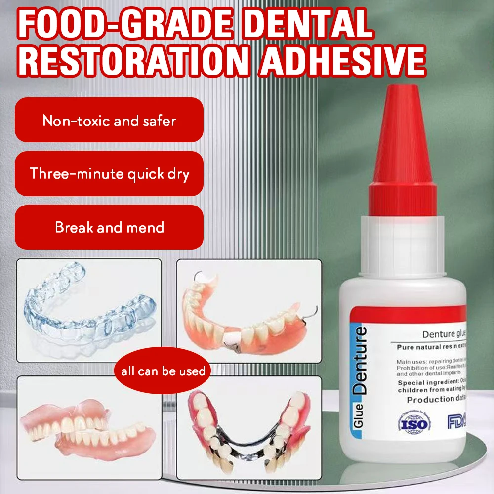 Pegamento de Reparación para Dentaduras Postizas y Retenedores de 20 ml, Adhesivo Dental de Secado Rápido para Retenedores Hawley y Aparatos Ortodóncicos Invisibles, Accesorio de Reparación Temporal