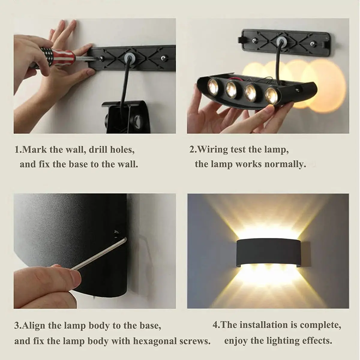 Lámpara LED de pared de aluminio para exteriores, iluminación impermeable IP65 para jardín, balcón, AC86-265, interior, dormitorio, sala de estar, escaleras