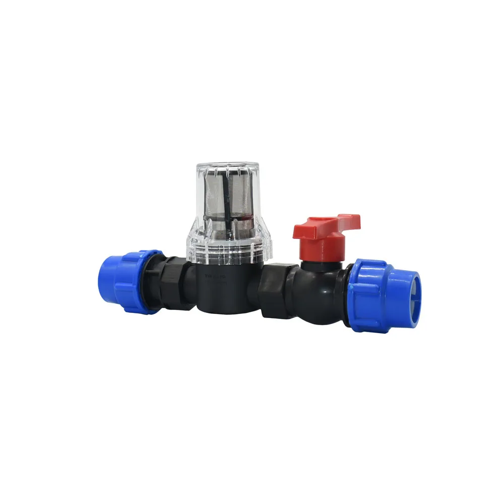 Filtro de agua de tubo de PE de 25mm y 32mm con tubo de plástico, conector rápido, filtro de malla 80, adaptador de riego por goteo para jardín