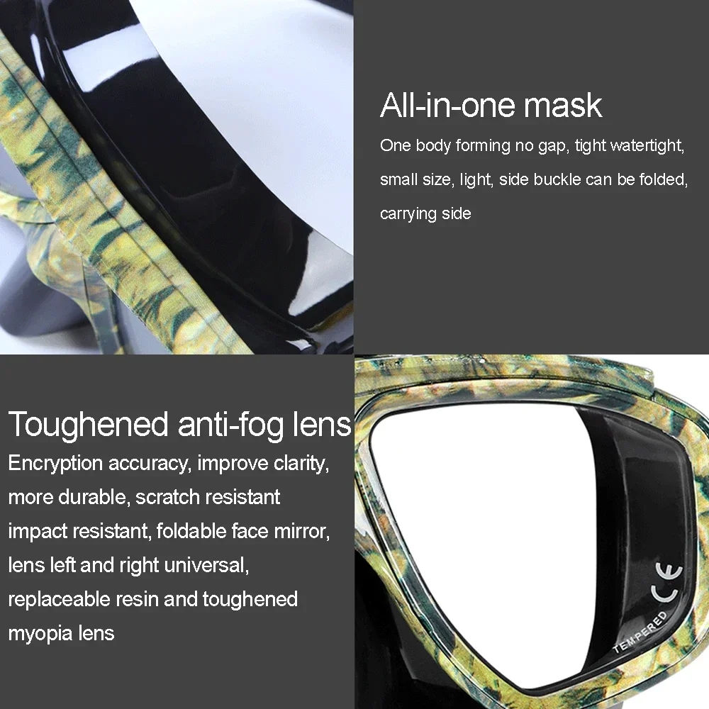 Máscara de Buceo para Adultos con Prescripción Médica para Miopía, con Cristal Templado, Spray Antivaho, Borde de Silicona, Transparente Negro