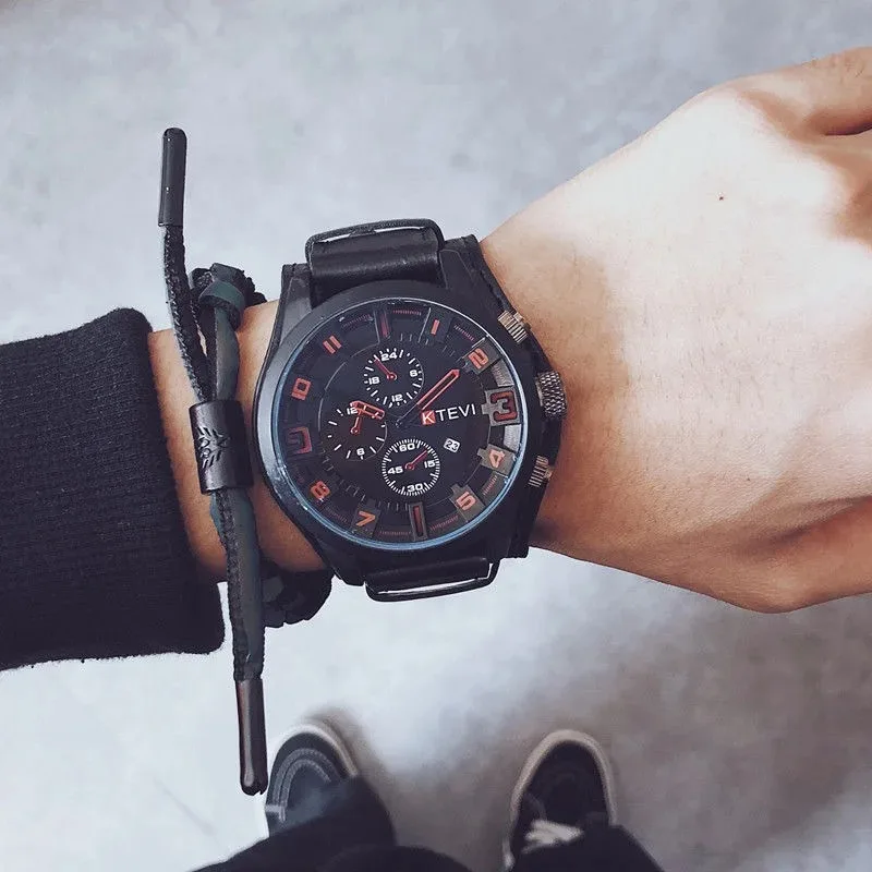 Relojes Retro para hombre, reloj de lujo de alta gama para hombre, correa de cuero PU, reloj de cuarzo para negocios con fecha, reloj de pulsera táctico militar con esfera grande