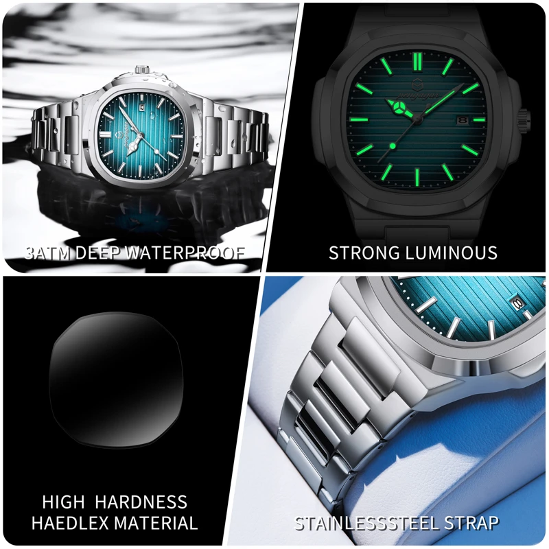 Reloj de Hombre Militar de Lujo 2026, Cuadrado, Resistente al Agua, Luminoso, con Fecha y Día de la Semana, de Acero Inoxidable, de Cuarzo, con Caja