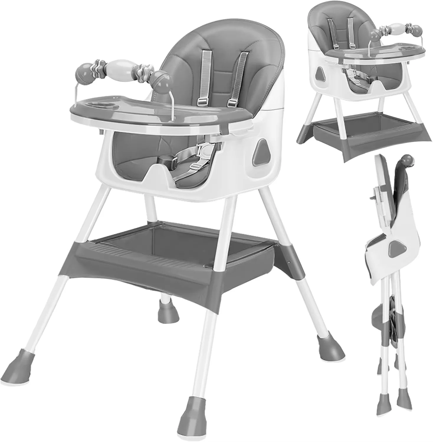 Trona para bebé 3 en 1, sillas de comedor portátiles plegables para bebé, trona convertible para comer y jugar con plato de cena de doble capa