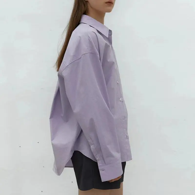 Camisa básica holgada de algodón 100% de Color sólido para mujer, cárdigan elegante de oficina para mujer, cárdigan con cuello de solapa, camisas de manga larga 2026