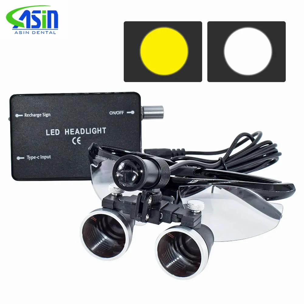 Lupa Dental Binocular con aumento de 3,5x/2,5x, lupa quirúrgica para cirugía con faro, luz LED, lámpara de lupa para operación médica