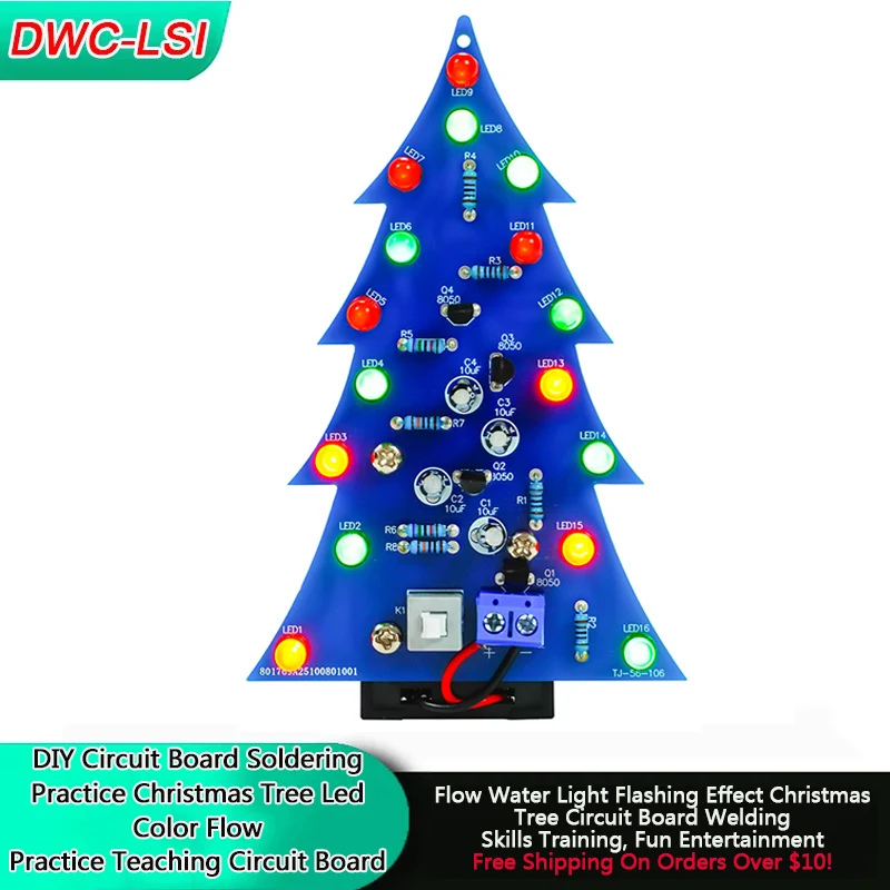 Kit de Soldadura para Prácticas con Placa de Circuito LED de Flujo de Color para Árbol de Navidad, Placa de Prácticas de Soldadura DIY para Enseñanza