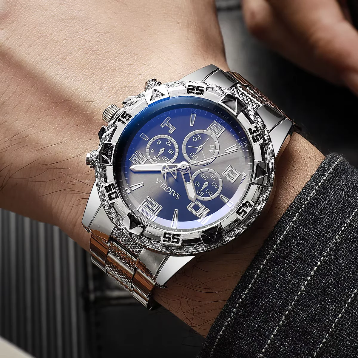 Relojes de negocios para hombre, reloj de cuarzo con esfera árabe y correa de acero para hombre (sin caja)