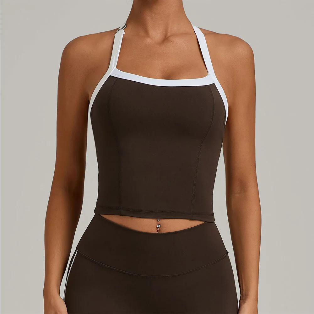 Top con cuello colgante, Sujetador deportivo para mujer, Push Up, Fitness, Yoga, ropa interior bloqueada de Color, Tops deportivos para gimnasio, chaleco para correr para mujer, Bralette