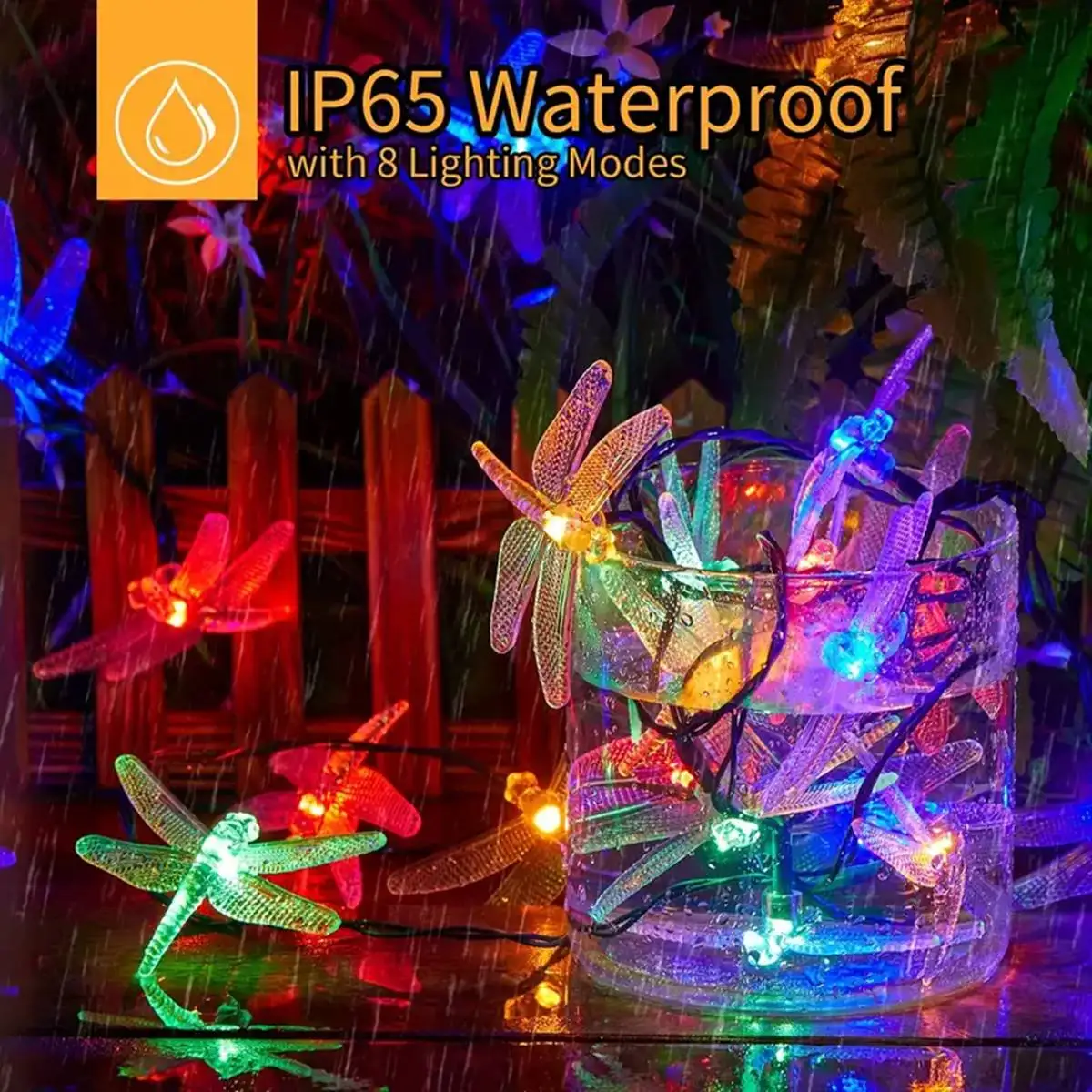 Guirnaldas de luces alimentadas por energía Solar de libélula, 5M20LED, impermeables para exteriores, 8 modos, luces de hadas de libélula para el hogar, Patio, jardín, decoración de boda, 1 ud.