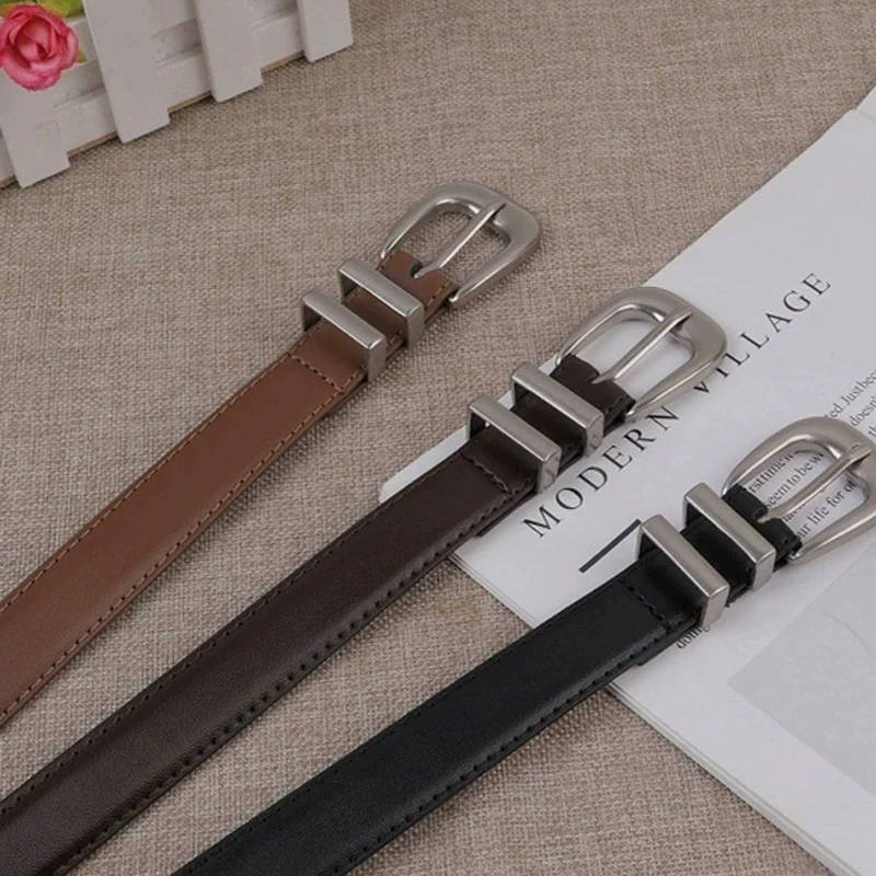 Cinturón vintage unisex de piel de vaca de cuero genuino negro con hebilla plateada para hombres y mujeres cinturón de moda para pantalones vaqueros