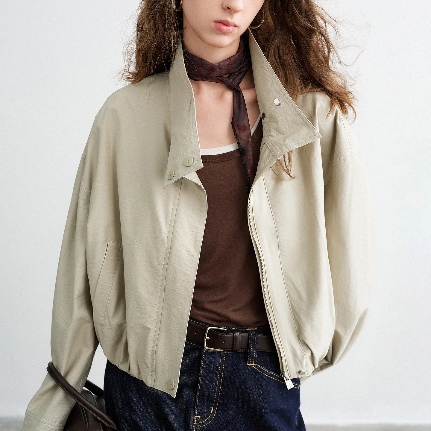 TOYOUTH Chaquetas de algodón flameado para mujer primavera 2026 nueva silueta recortada de tulipán puño a rayas-tops con cuello levantado