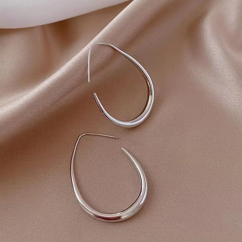 Pendientes de aro de boda con elipse dorada de Plata de Ley 925 para mujer, joyería femenina de lujo, joyería de dinero 925