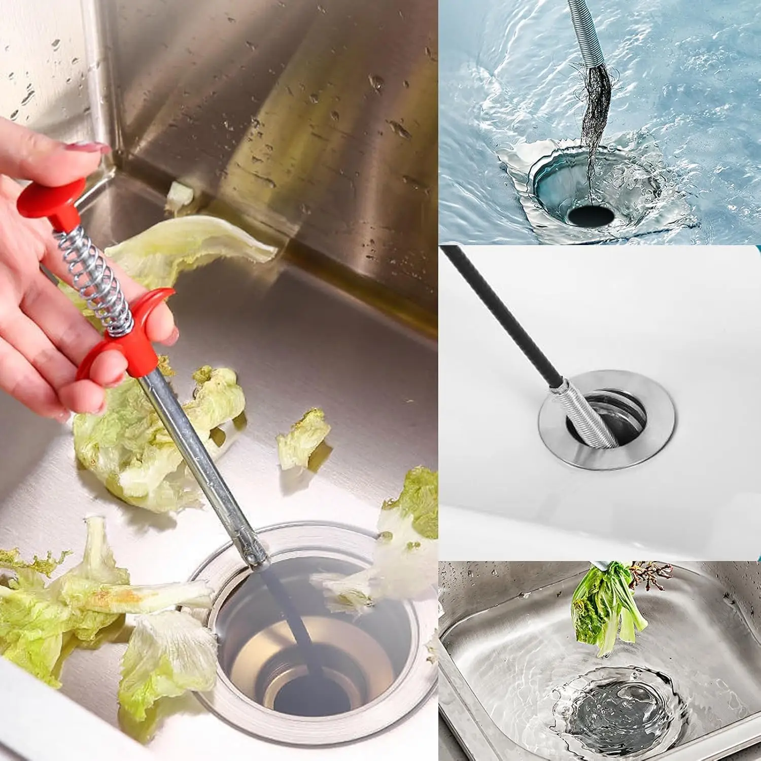 Herramienta Flexible de Agarre con 4 Garras para Desatascar Drenajes, Removedor de Cabello y Obstrucciones para Cocina y Baño