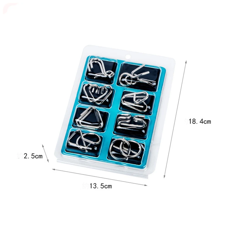 8 unids/set Metal Montessori rompecabezas alambre IQ capacidad lógica entrenamiento alivio del estrés juguete para niños adultos juguete educativo para aliviar