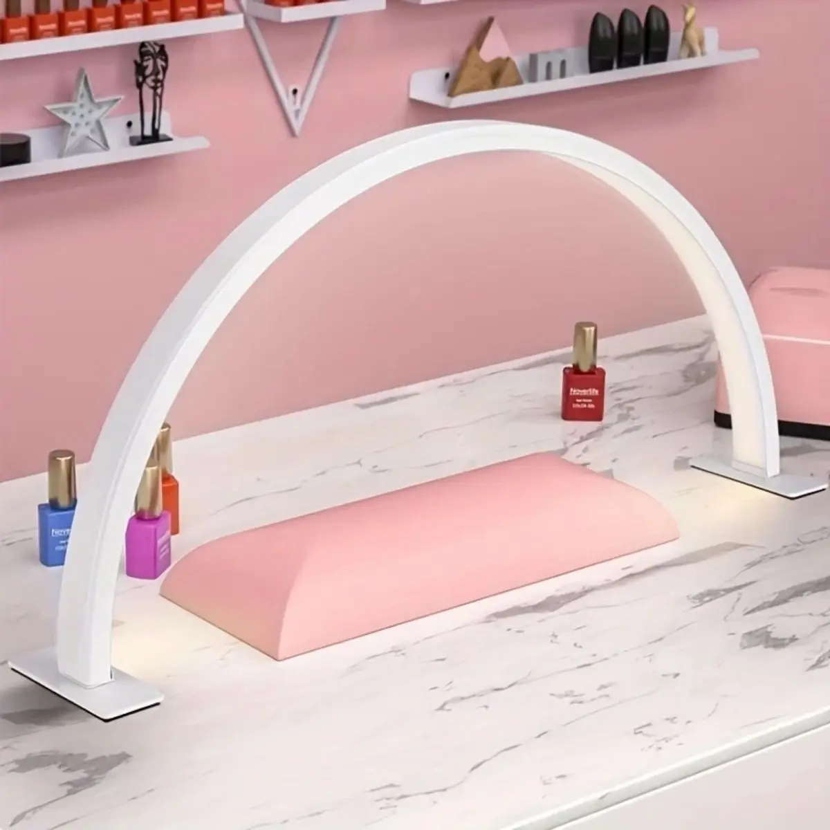 Lámpara de uñas de media luna con 3 temperaturas de color, luz LED de arco regulable, sin deslumbramiento, cuida la vista, para arte de uñas y extensión de pestañas