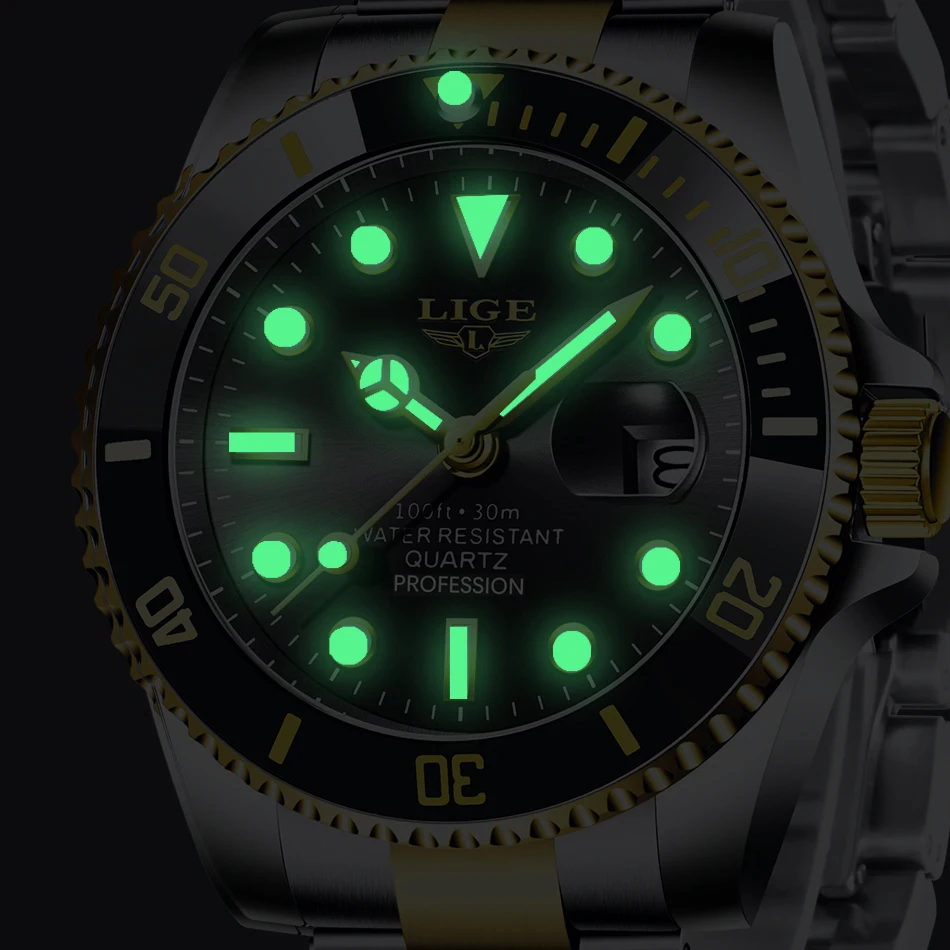 Reloj LIGE, Reloj de buceo a la moda de lujo de la mejor marca, Reloj de fecha resistente al agua para hombre, relojes deportivos, Reloj de pulsera de cuarzo para hombre, Reloj Masculino