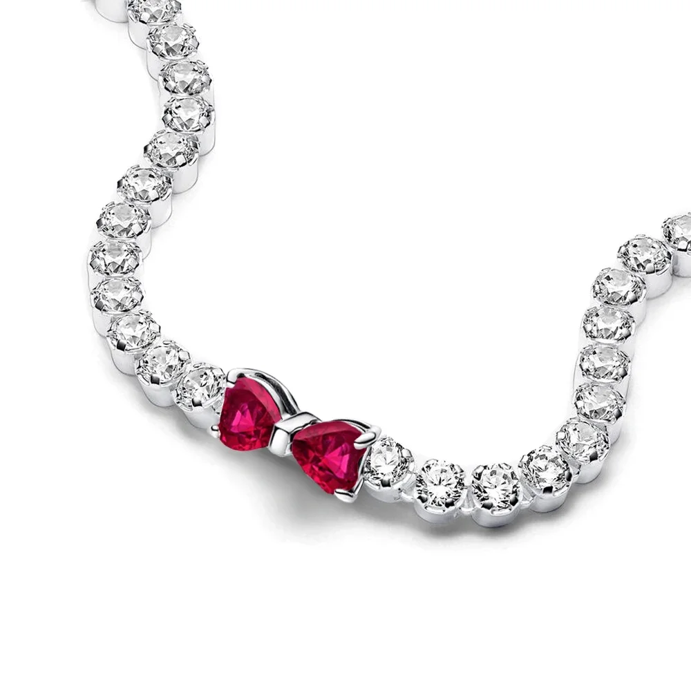 2026 San Valentín Nueva Pulsera de Plata 925 con Lazo Rosa y Diamantes Completos Original 17-20CM Compatible con Charms DIY Regalos de Joyería para Mujer en Cumpleaños