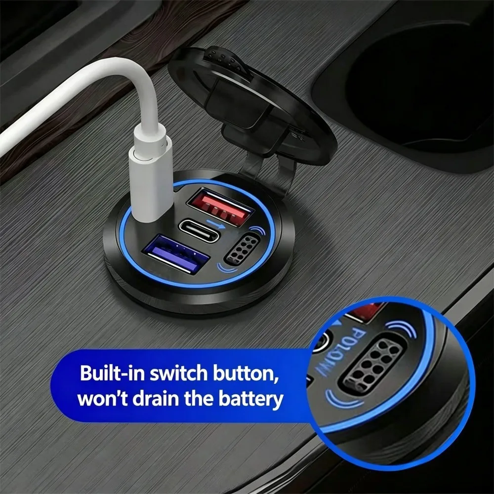 NUEVO Cargador de Coche Integrado de 12V-24V, PD30W QC3.0, 4 Puertos USB C de Carga Rápida, Toma de Corriente Impermeable para Motocicleta, RV, Camión