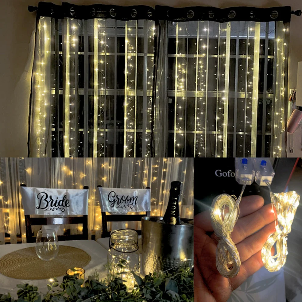 Guirnalda de luces LED con cable plateado, luces LED alimentadas por USB, guirnalda impermeable para exteriores, decoración DIY para fiestas de Navidad y bodas