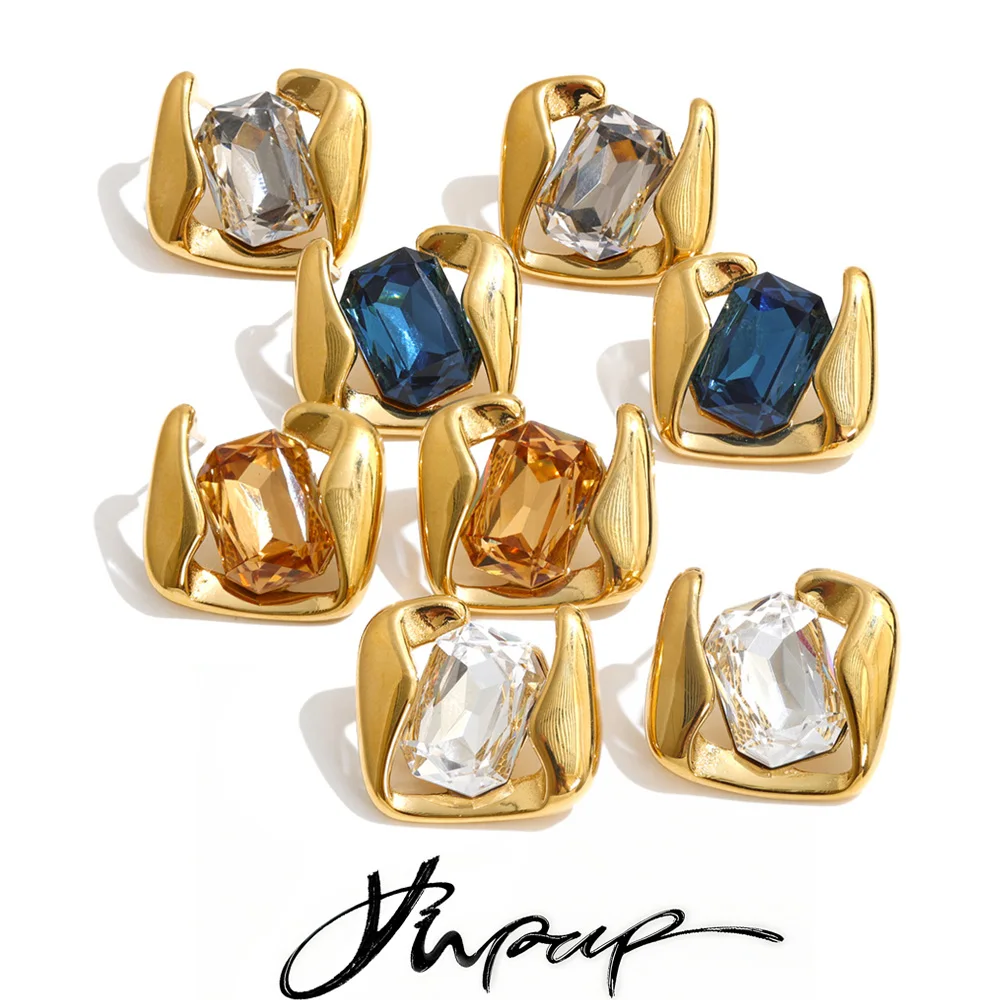 Pendientes cuadrados de cristal multicolor Yhpup, chapados en PVD de color oro de 16 quilates, joyería exquisita y elegante que previene las alergias