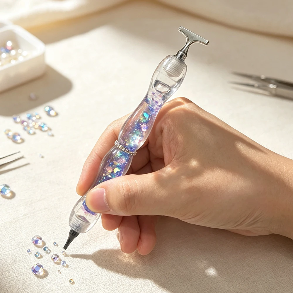 HOMFUN Bolígrafo de pintura de diamante con arena movediza brillante y luminosa, herramienta de perforación de puntos para bordado a color, accesorios con puntas de rosca metálica