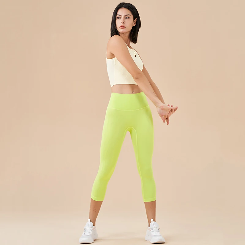 SOISOU-nylon pantalones de mujer yoga de siete puntos con pantalones de fondo para el Fitness sexy cintura alta ajustada, transpirable y elástica pantalones deportivos para niñas de 13 colores