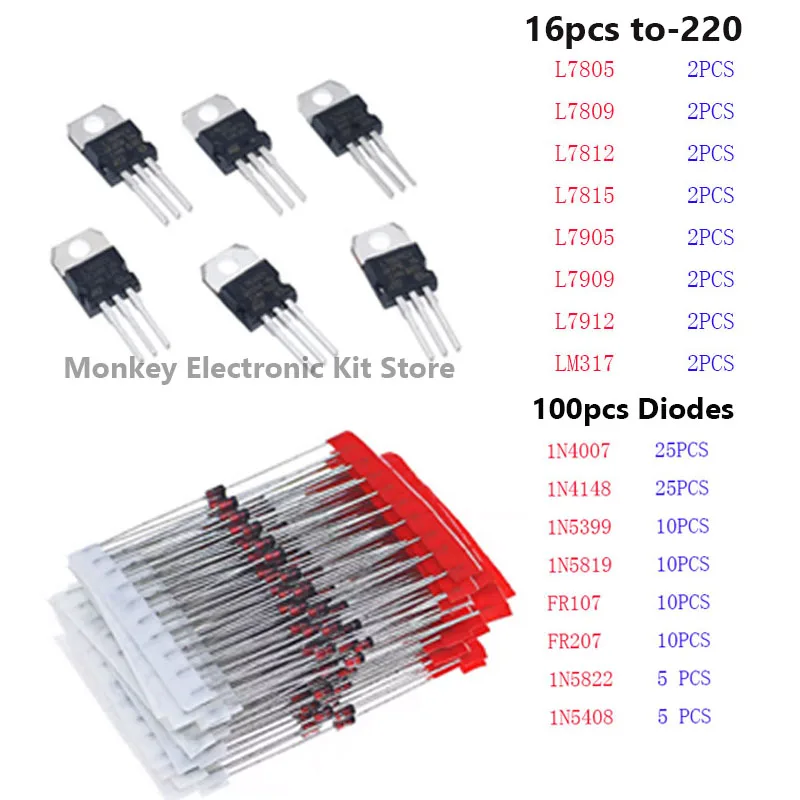 1818 Uds componentes electrónicos kit diy resistor de condensador pcb led 2n2222 RM063 3296W potenciómetros ne555 lm317 diodos monolíticos