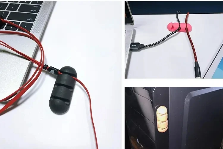 Organizador de cables de silicona, enrollador de cables USB, Clips de gestión autoadhesivos para ratón, teclado, auriculares para iPhone y Huawei