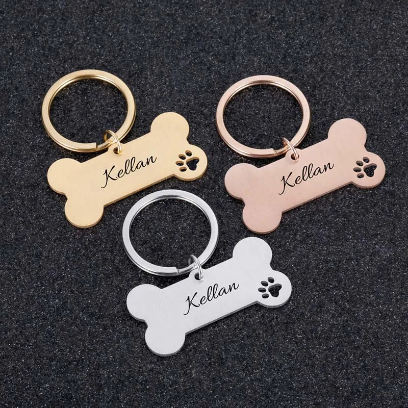 Llavero con Placa de Identificación Personalizada para Mascotas, Grabado con Nombre, para Gatos, Cachorros y Perros, Colgante en Forma de Hueso, Accesorios para Mascotas