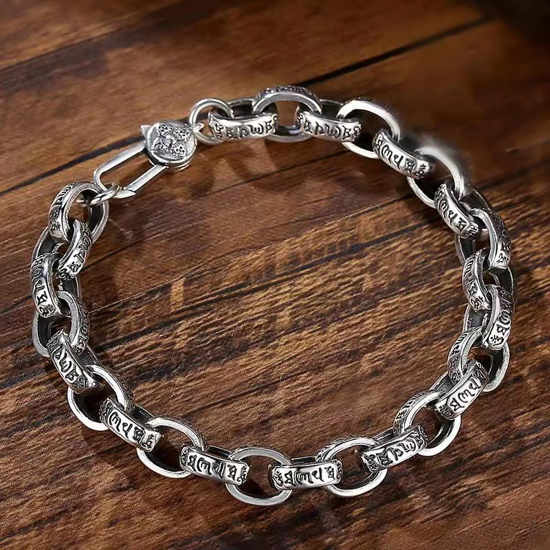 2023 precio de fábrica de alta calidad S925 plata esterlina nueva pulsera Mantra de seis caracteres hombres mujeres tendencia Retro joyería regalo
