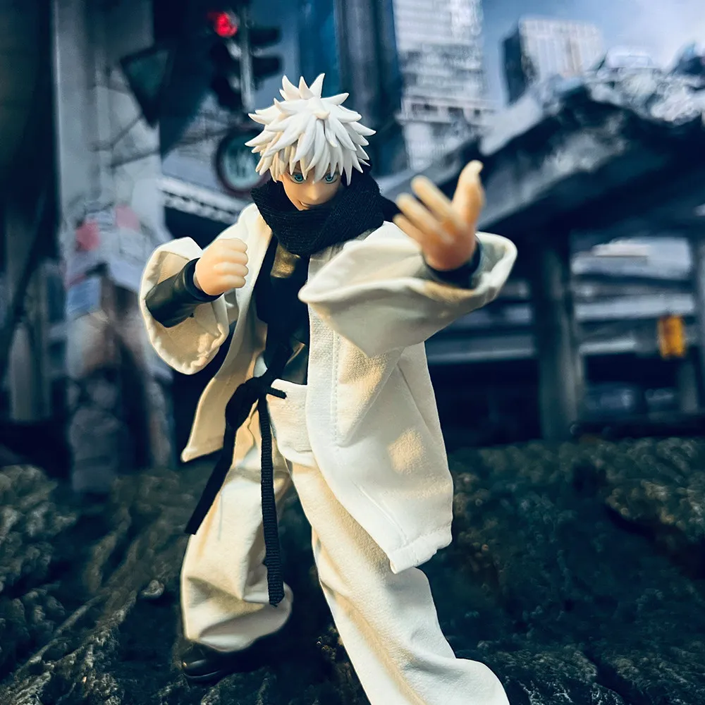 Conjunto de Ropa a Escala 1/12 de Jujutsu Kaisen Gojo Satoru, Abrigo Blanco, Pantalones con Linterna y Bufanda para Figura de Acción de 6 Pulgadas