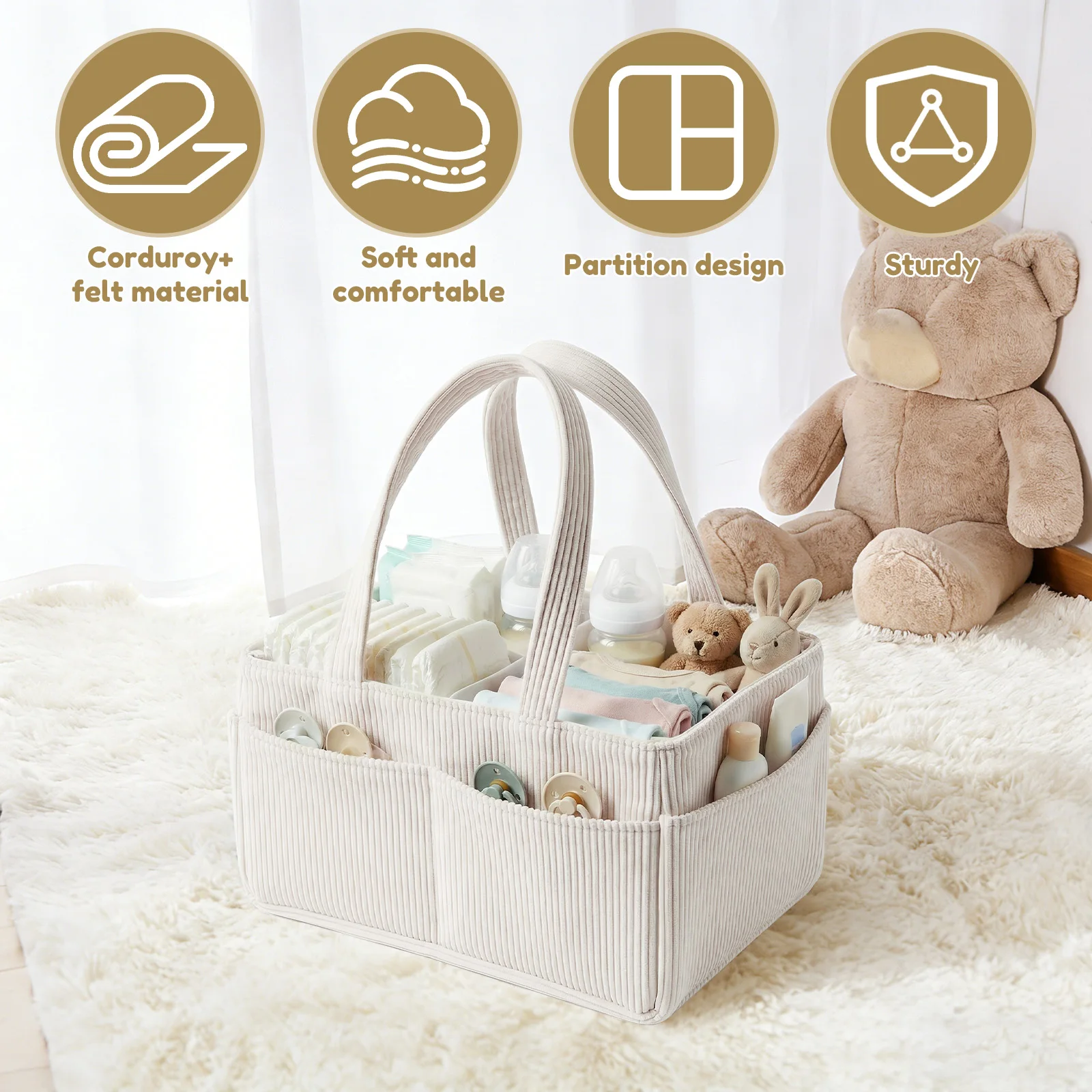 Bolsa de Pañales de Gran Capacidad, Plegable y Portátil, de Pana, con Diseño Dividido, Organizador de Pañales