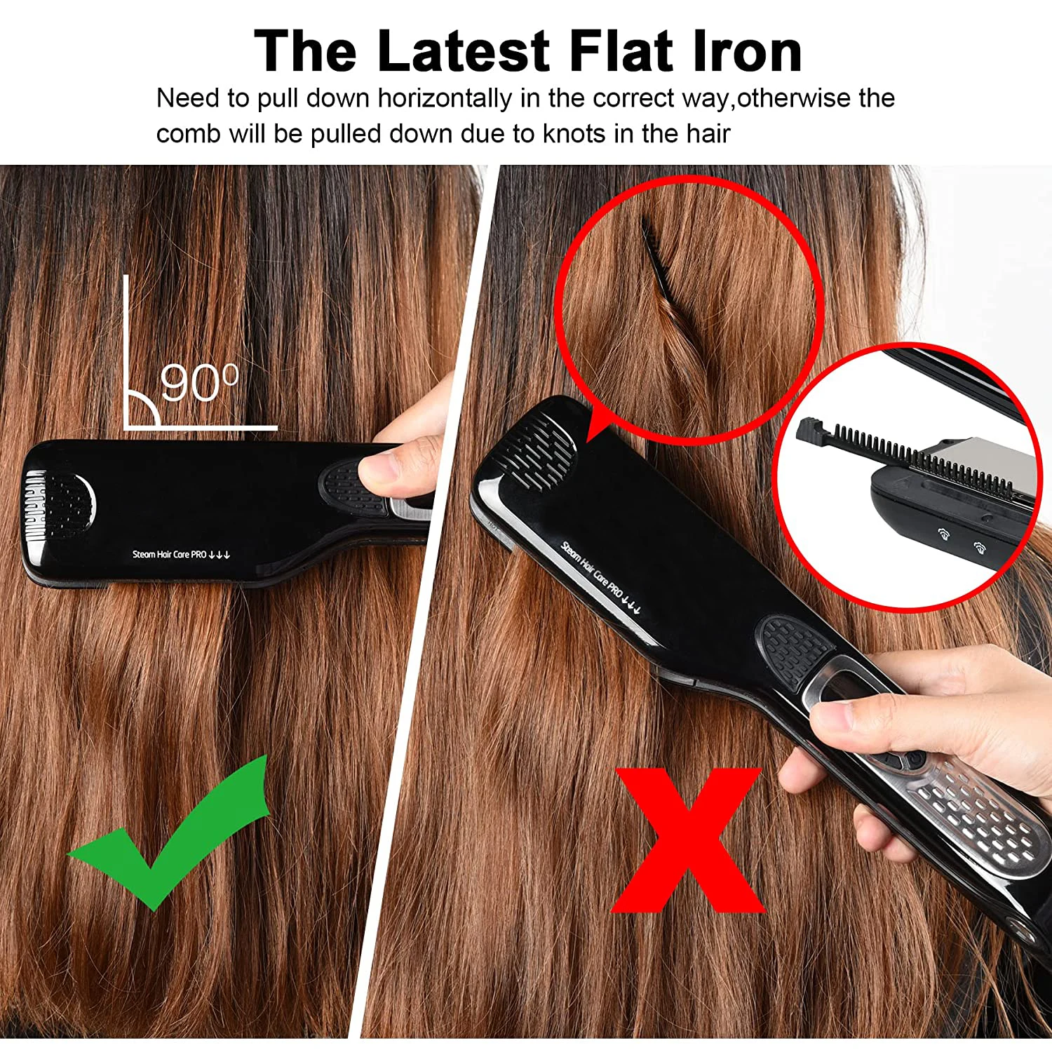 Plancha de pelo profesional, plancha plana de vapor, cepillo alisador, cepillos eléctricos para el cabello, alisadores de vapor de turmalina de cerámica