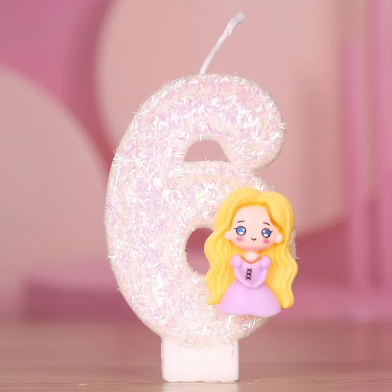 Vela Digital 3D con Números del 0 al 9, Princesa Rapunzel, Rosa, con Destellos, Mini Artículos de Fiesta para Juguetes, 7.5X4CM